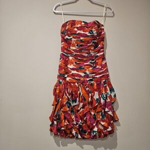 A.J. Bari Floral Silk Strapless Ruffle Dress